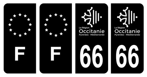 HADEXIA Lot 4 Autocollants Plaque immatriculation département 66 Pyrénées-Orientales Région Occitanie Noir & F France Europe