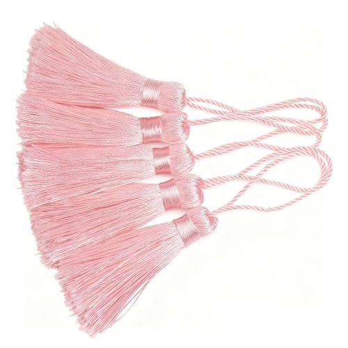 Image of 20Pcs 4.3 Inch Mini Craft Tassels for Earrings, DIY Crafts(Light Pink) | Handmade soft terylene, 2-inch cord loop, small Chinese knot-for earrings, bookmarks, tags, souvenirs and DIY crafts.