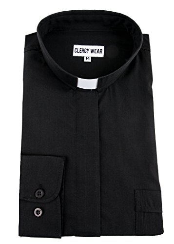 Mercy Robes Women's Long Sleeve TAB Collar Clergy Shirt (20W, Black)