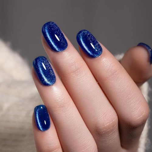 Image of Cat Eye Gel Polish with Dual Magnet 15ML Holographic Glitter Magnetic Soak-Off UV /LED Gel Polish for Salon & DIY Nail Art (GALAXY INDIGO)
