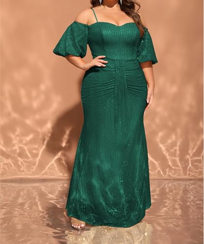 Image of Women's Plus Size Off The Shoulder Puff Sleeve Dress Sequin Formal Maxi Evening Cocktail Party Gowns