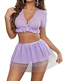 Avidlove Lingerie Set for Women Classy 3 Piece Women's Lingerie, Sleep & Lounge Purple Medium