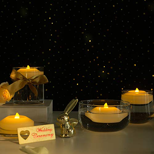 Image of Floating Candle Flicker Wax LED Floating Candles Flameless Batteries Power Tea Lights Water Activated for Wedding Home Party Centerpiece Vases Bath Outdoor Pool Pond Decor (12 Pack, Warm White 12Packs)