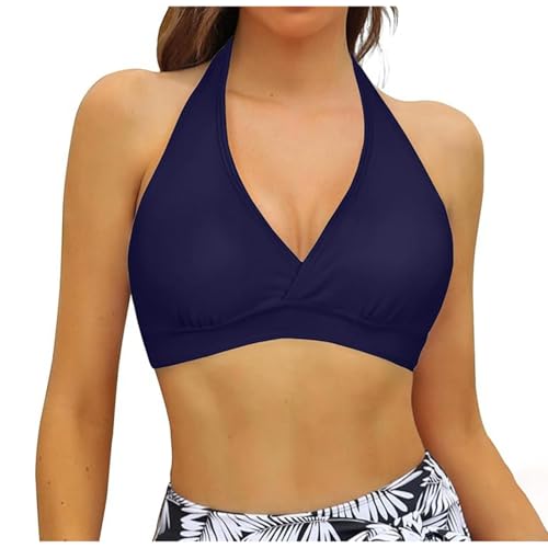 RUITOTP Bañador Natación Mujer Top Bikini con Estampado Bikini Push Up para Mujers Bikini Halter Retro Sexy con Cordones Almohadillas Extraíbles Sujetador De Bikini Parte De Arriba Bañador Top