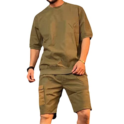 Ensemble d'été pour homme haut décontracté short cargo kaki XL