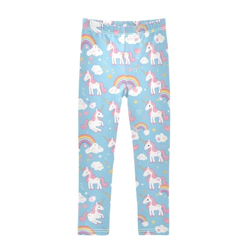 Cute Unicorns Rainbows Girls' Leggings Toddler Doodles White Stars Clouds Kids Yoga Pants Dance Active Tights 4T