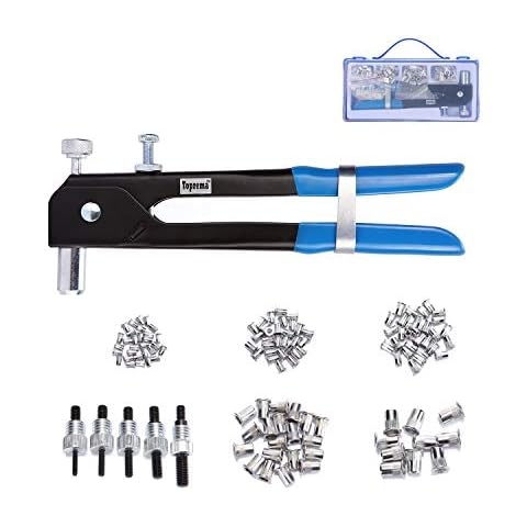 Toprema 126pcs Rivet Nut Tool Kit Set Blind Rivet Nut Hand Riveter Gun Wrench Threaded Insert Rivnut Nutsert M3/M4/M5/M6/M8 Cover