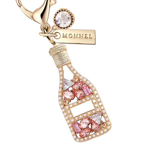 MONNEL MC385 Crystal Champagne Lobster Clasp Charm for Women with Velvet Bag (Pink,1 Piece)2