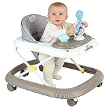 2 en 1 Trotteur Bébé avec 5 Hauteurs Réglables, Trotteur Bebe Marche Pliable avec Plateau d'activités Musical Amovible, De 6 à 18 mois, Jusqu'à 12 kg (55x65x58 cm, Kaki)