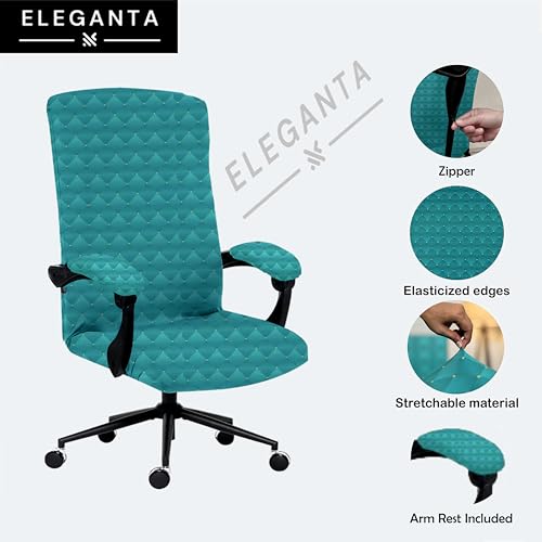 Image of Eleganta Stretch Boss Office Chair Cover Printed Computer Chair Covers with Armrest Cover Universal Removable Spandex Rotating Chair Slipcovers Soft Desk Chair Seat Protector Green Polka (Pack of 2)