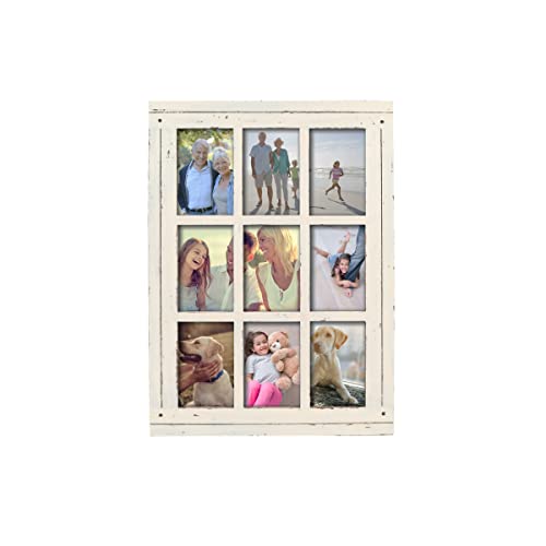 Prinz Antique White Distressed Wood 9-Opening Collage Picture Frame, For 4'' X 6'' Photos, Wall Hanging, Horizontal Or Vertical Display (09-Ds-84711) #TOP13