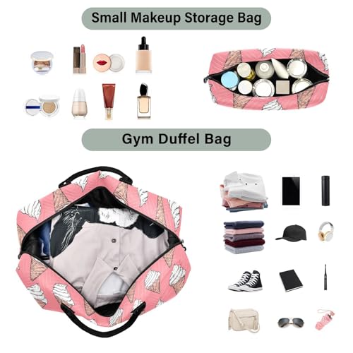 Watercolor Ice Cream Retro Large Travel Duffle Bag Weekender Overnight Bags Gym Yoga Bag for Women Men with Toiletry Bag4