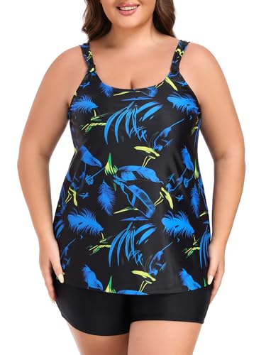 RELLECIGA Women's Tankini Set Swimsuits Scoop Neck Tummy Control Two Piece Bathing Suits with Boyshort