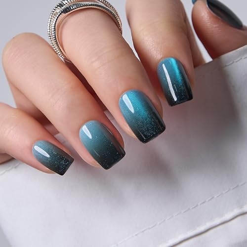 Image of CurvLife Soft Gel Square Press-On Nails Short, Reusable Fake Nails with Glue & Adhesive Tabs, 30PCS Salon-Quality Stick-On Nails for At-Home Manicure (Midnight Tide)
