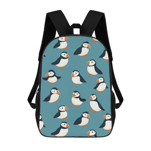 Cute Puffins Travel Backpack 17 Inch Casual Daypack Shoulder Bag with Adjustable Shoulder Straps