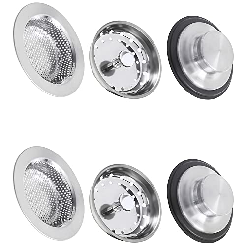 6 Pcs - 2PCS Kitchen Sink Strainer, 2PCS Kitchen Sink Basket Strainer, 2PCS Kitchen Sink Stopper, Stainless Steel Sink Filter and Cap Kit, One Set Meet Your Kitchen Needs
