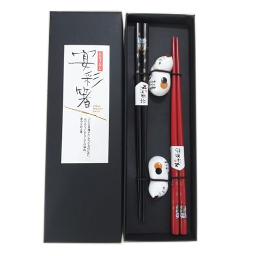 AIYONG Set di Bacchette per Sushi, Simpatico Porta Bacchette per Gatti Fortunati 2 Gatti, Set Regalo di Bacchette Cinesi Giapponesi Premium, Stile Classico Riutilizzabile Bacchette Sushi