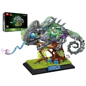 JMBricklayer Juegos de construcción para adultos, camaleón mecánico de cuerpo de neón 70124, modelo de exhibición coleccionable de animales de la selva tropical con base, diseño creativo, juguetes de