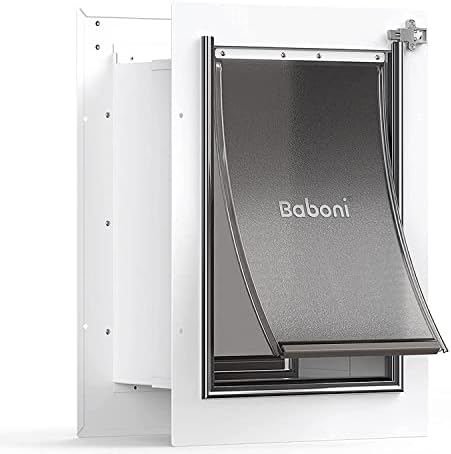 Baboni Pet Door for Wall, Steel Frame and Telescoping Tunnel, Aluminum Lock, Double Flap Dog Door and Cat Door, Strong and Durable (Pets Up to 40 Lb) -Medium