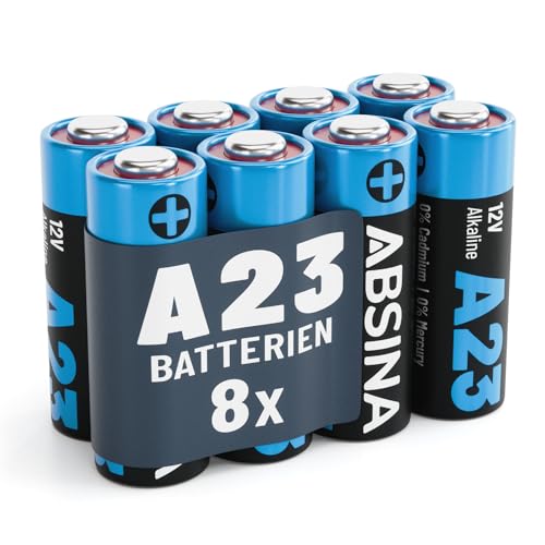 ABSINA 8X Batterie A23 für Garagentoröffner und vieles mehr - 23A 12V Batterie Alkaline auslaufsicher & mit Langer Haltbarkeit - A23S 12V Batterien - L1028 V23GA Battery