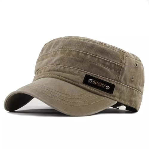 XFSRG Gorra Militar Unisex Gorra Plana Retro de Algodón Lavado Ajustable y Transpirable Sombrero para el Sol Ideal para Deportes al Aire Libre Hombres y Mujeres (Caqui)