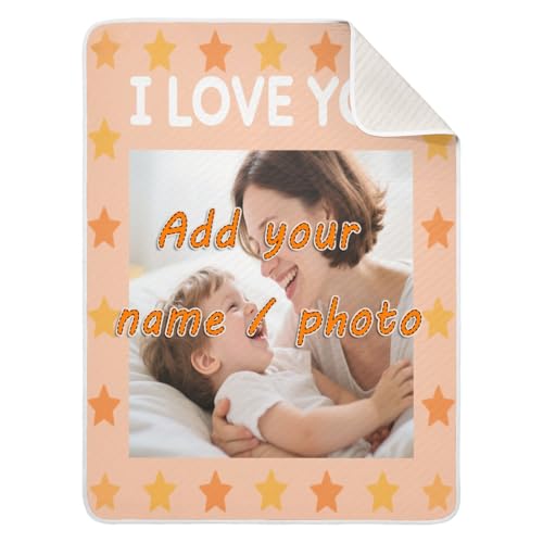 Custom Warm Family Image Star Orange Pattern Baby Receiving Blankets Breathable Custom Made Tigers Baby Name Blanket Personalized for Nursery Stroller Crib 30x40in recuerdo de bautizo para