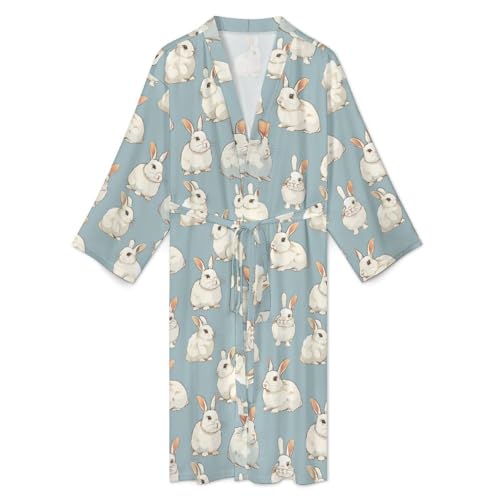 Cute Fat Rabbits Funny Men's Robe Soft Lightweight Bathrobe Long-sleeve Spa Robes 6