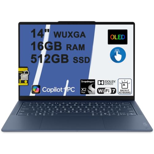 Image of Lenovo Yoga Slim 7X Laptop 14 inch WUXGA OLED Touch (100% DCI-P3, 400nits) 6-core Snapdragon X2 Plus (Up to 80 Tops) 16GB RAM 512GB SSD Backlit for Creator Designer Business Professional Win11 ICP Hub