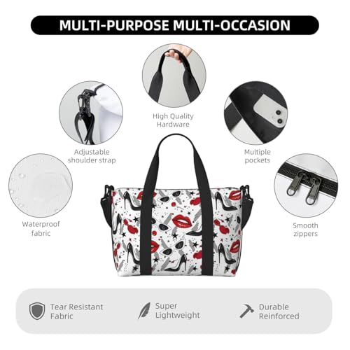 Lips High Heels Print Hand Travel Bag,Gym Bag,Weekend Travel Overnight Bag,Tote Bag Sports Bag For Women Men3