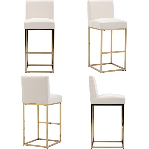 Vescasa Linen 31 Inches Bar Height Bar Stools With Padded Back, Modern Upholstered Bar Stool Chairs With Gold Metal Frame For Kitchen Island, Pub, Set Of 2, Cream #TOP6