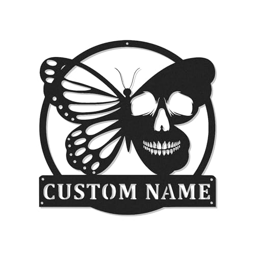 Custom Butterfly Skull Led Light Metal Wall Art Unique Gift