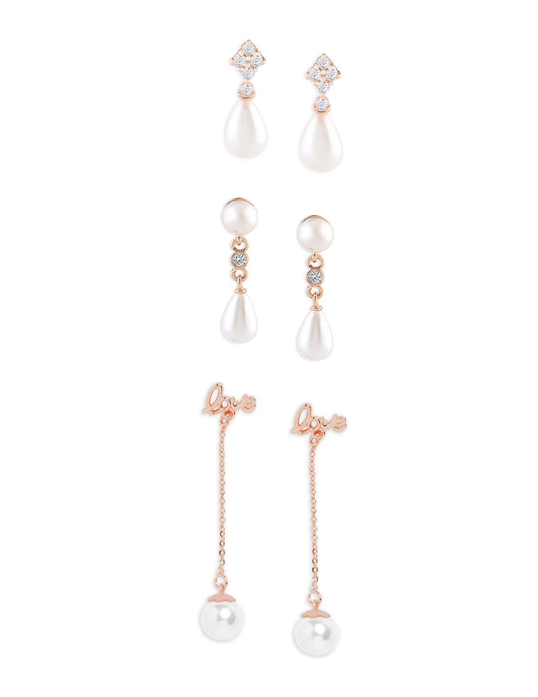 Zaveri Pearls Set of 3 Rose Gold Contemporary Pearl Drop Earrings For Women-ZPFK13470 (B09XHPY4W7) Amazon Price History, Amazon Price Tracker