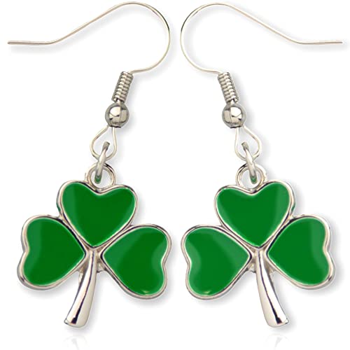 Shamrock Green Dangle Earrings: 4-Leaf Clover Dangling Earrings for Women Cute St Patrick's Day Accessories