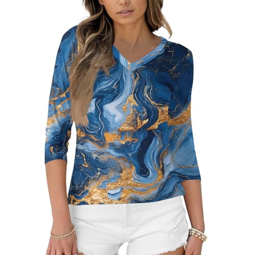 HTHLVMD Womens 3/4 Length Sleeve Tunic Tops Summer Fall Outfits 2025 Three Quarter Sleeve Casual V Neck T Shirts for Women