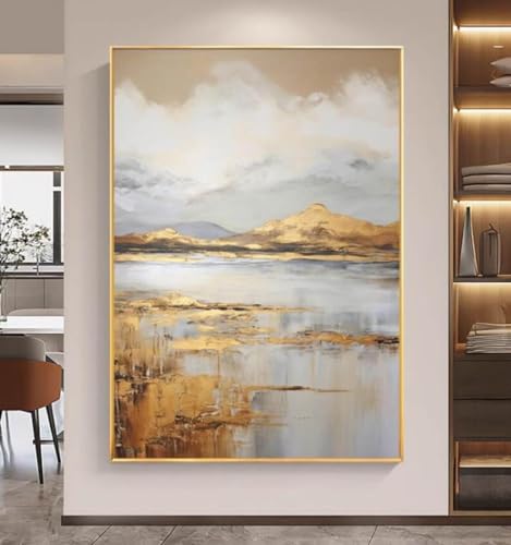 Peinture à l'huile texturée grand format tableau feuille d'or moderne