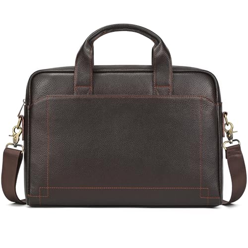 Genuine Leather Briefcase for Men, Laptop Computer Shoulder Bag With Strap, 15.6 Inch Business Travel Work Handbag, Brown