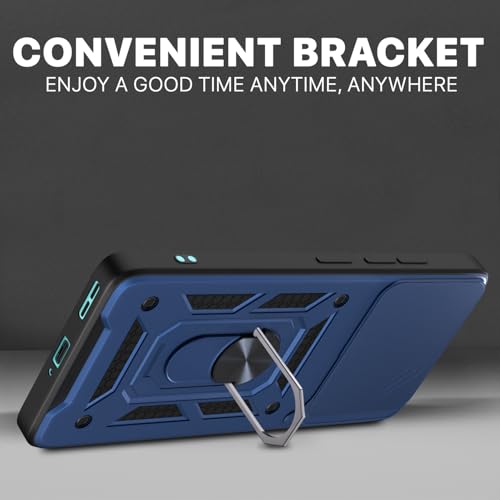 Image of Pikkme Back Cover for Motorola Moto Edge 70 5G | 360 Protection Case | Sliding Camera Shield Cover & Ring Holder Stand D10 Tough Armor Bumper Case (Blue)