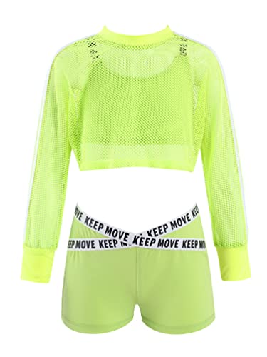 Kids Girls 3 Pieces Outfit Hip Hop Dance Clothes Cropped Hoodie Tank Top Jogger Pants Set Jazz Streetwear Tracksuit Fluorescent Green 6 Years3