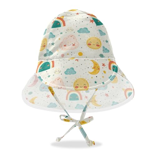 Cartoon Clouds Moon Star Rainbow Cute Unisex Baby Beach Hats Boys Hat Girls UPF 50+ Neck Flap Traveling Swim