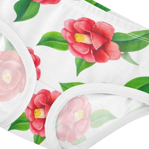 Cotton Toddler Girls Underwear Watercolor Red Camellia Flowers White Little Girl Panties Fancy Undies Kids Briefs 2t4
