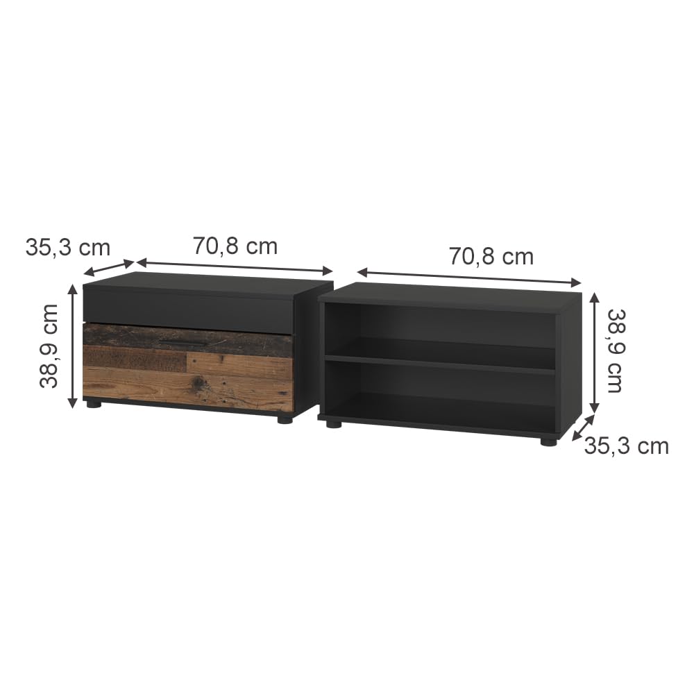 Vicco Armarios de salón Berno, Negro/Antiguo | 2 partes, para almacenar dispositivos multimedia y accesorios para el hogar