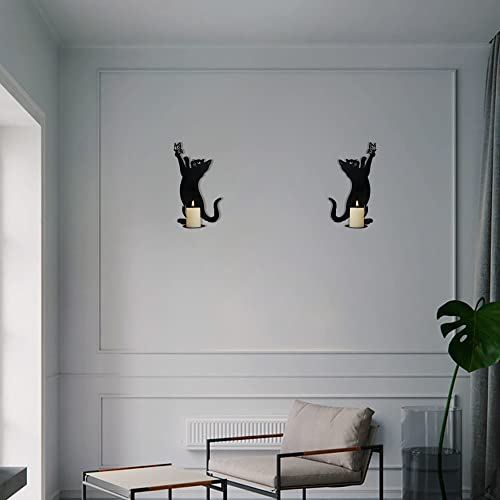 Kobjoy 2Pcs Mini Metal Cat Home Décor, Wall Candle Sconces For Pillar Candles, Candle Holder For Wall, Candlestick For Entrance, Black Funny Cat Gifts For Lovers (Black 2 Cat Holder) #TOP7