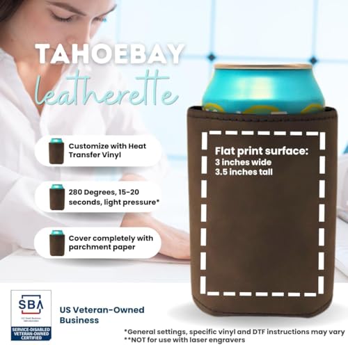 Image of TahoeBay Leatherette Can Cooler Sleeves in Bulk, 12-Pack, Brown | Blank Faux Leather, Plain Neoprene Beer Coolers for 12 oz Cans, Blanks for Heat Transfer Vinyl, Groomsmen Gifts, Party Favors