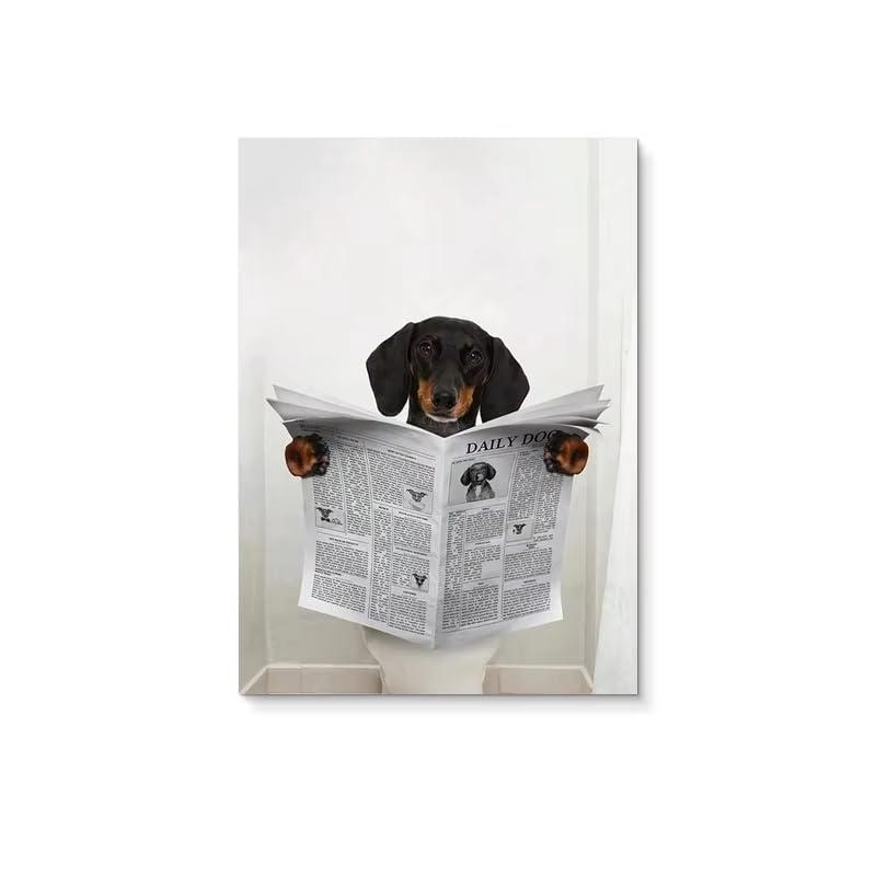 Décoration murale teckel lisant son journal pour embellir vos toilettes modernes