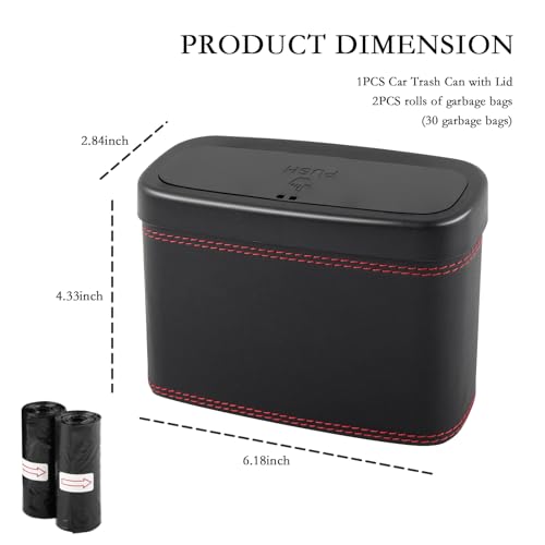 Image of Car Trash Can with Lid,Leather Car Trash Bin with 30 Car Trash Bag,Hanging Leakproof Car Garbage Can,Multi-Purpose Car Organization for Women Car Accessories Fit Cars SUV RV (Big)