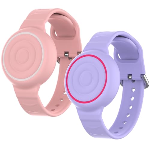 Für Apple AirTag (1. & 2. Generation) Kinder wasserdichte Airtag Armband Silikon Anti-Lost & Anti-Kratz-Schutz AirTag 2 Armband für Kinder Rosa&Lila