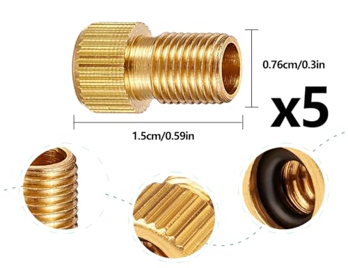 AOYEGIC 5 sztuk adapterów do wentyla rowerowego, mosiężne adaptery wentylowe, francuski wentyl do pompy powietrza, nakrętki do wentyla samochodowego z pierścieniem uszczelniającym, akcesoria rowerowe