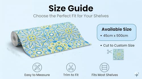 Image of Dribble EVA Shelf Liner Mat 45x500cm Roll, Non Slip Drawer & Cabinet Liner for Kitchen, Waterproof Oilproof Washable Fridge Mat, Anti Skid Cupboard Wardrobe Multipurpose Mat (Yellow /Blue)