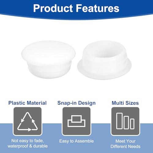 Image of uxcell 150Pcs Screw Hole Plugs, 12mm(1 /2 inch) Dia Plastic Round Button Plugs Snap in Locking Hole Covers Flush Type Caps for Furniture Cabinet, White