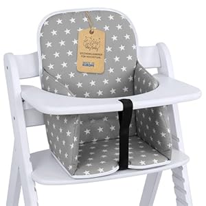 Sitzverkleinerer für Hochstuhl Baby Sitzkissen Stuhl - Kinder Sitzauflage für Hauck und Stokke Kinderhochstuhl High Chair Cover für Kinderstuhl Babystuhl und Hochstühle Sterne und Grau